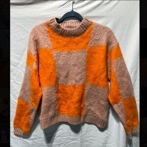Asos Orange and Tan Checkered Women's Sweater